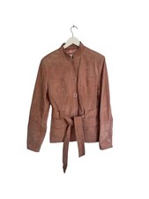 Vintage Y2k 00s Papaya Pink Suede Leather Jacket Size 14 12 Belted Designer