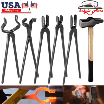 5pcs Knife Making Tongs Bladesmith Tong & 1.5 kg Blacksmith Hammer Forge Tool