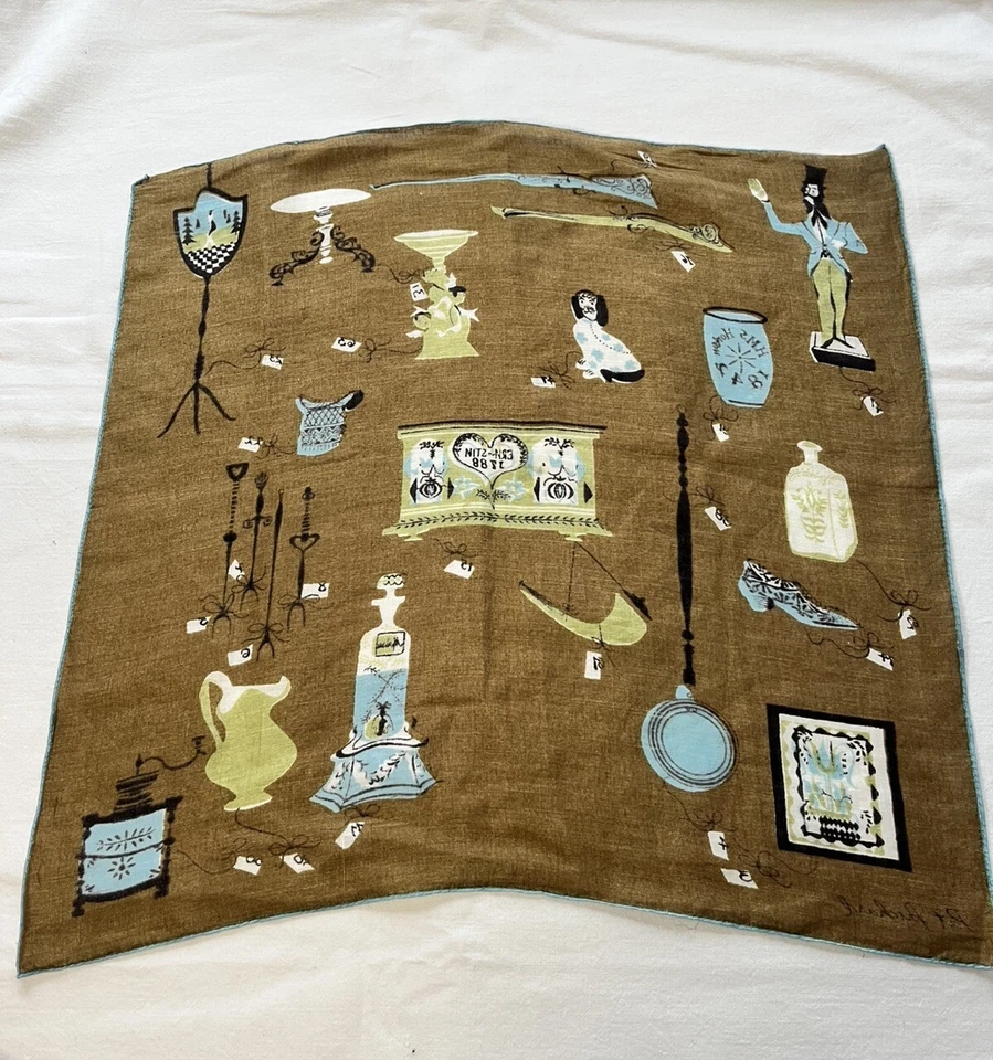 Vintage Pat Prichard Hanky Hankie Mid Century What's For Sale Design Brown - Image 2 of 4
