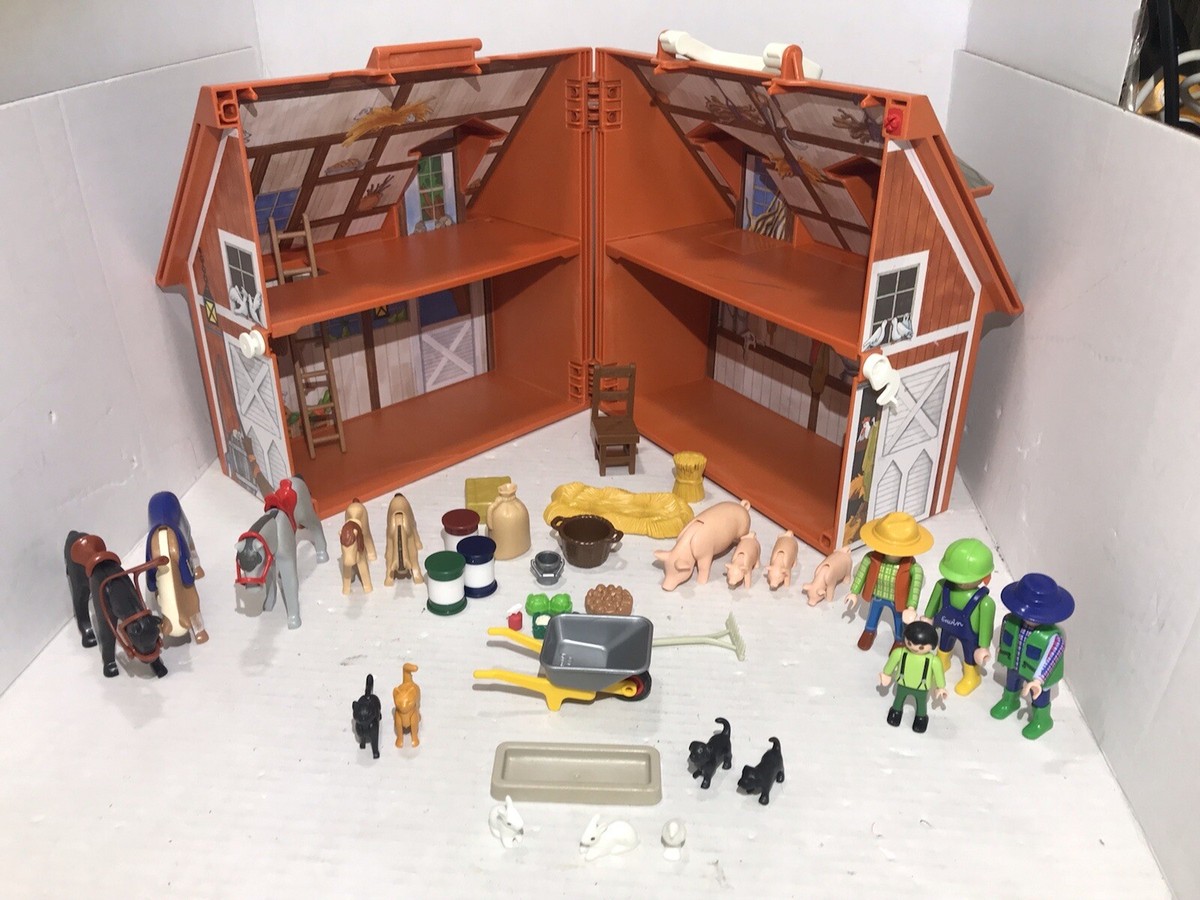 Playmobil 2005 Take Along Barn Farm Set Includes Figures