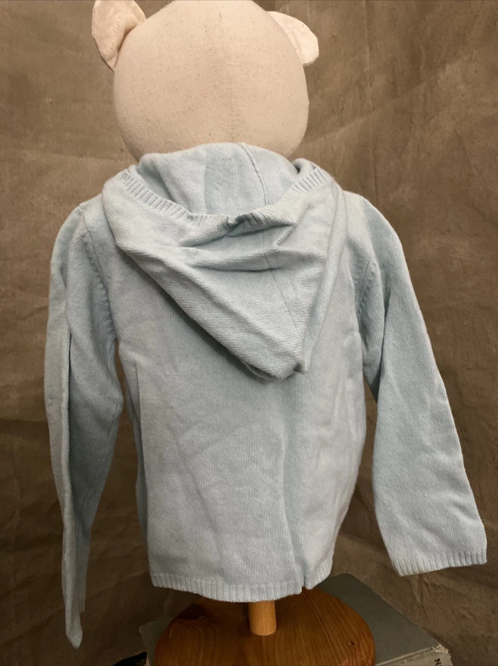 Cárdigan Suéter Bonpoint 100% Lana de Cordero Geelong Azul Hielo Como Nuevo CAPUCHA 3 4 Niñas Foto 4 de 4