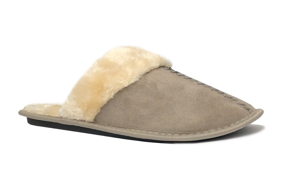 CHUMUD Men's Faux Leather Slippers With Fur Collar - Warm Fleece Lined Anti Slip Rubber Sole Winter House Shoes