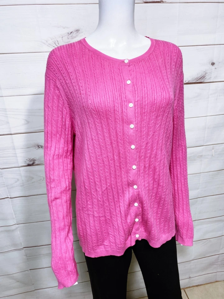 Foxcroft Womens Cardigan Size L Pink Button Up Long Sleeve 100% Supima Cotton - Image 2 of 4