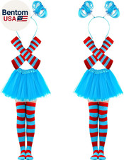 8 PCS Tulle Tutu Costume Accessories Set, Blue 3 Layered Tulle Tutu Skirt Stripe