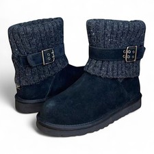 Girl's UGG Cambridge Suede and Knit Pull Down Boots, Black