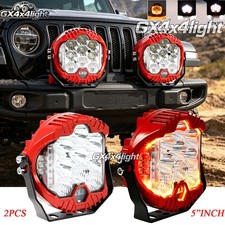 2PCS 5" inch Round LED Work Lights Bar Amber DRL Pods Fog Lamp Offroad Driving