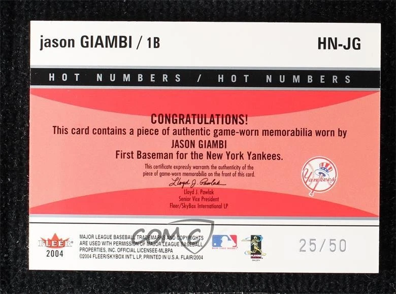 2004 Flair Hot Numbers Game Used Silver Patch /50 Jason Giambi #HN-JG Patch - Image 2 of 2
