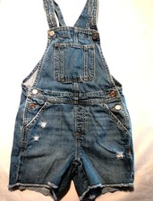 Gap Child's Denim Overall Shortalls Frayed Hem Pre-Owned Sz M