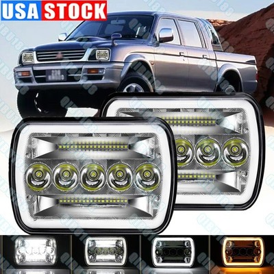 Pair 5x7 7x6''inch LED Headlight Hi-Lo Beam DRL For Nissan Mitsubishi Mighty Max