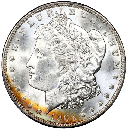 1904-O PCGS MS 64 Morgan Dollar Bright Crescent Rainbow Color Toned