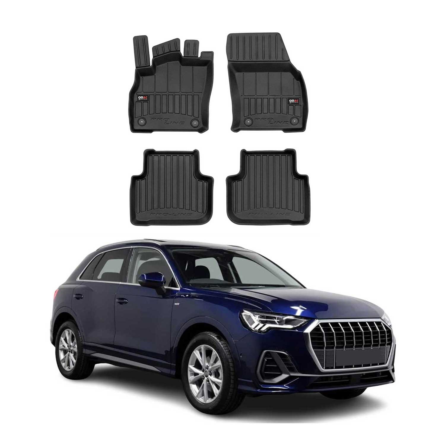 Tapis de sol Audi Q3 / Q3 Sportback 2018-2025 en caoutchouc noir sur mesure