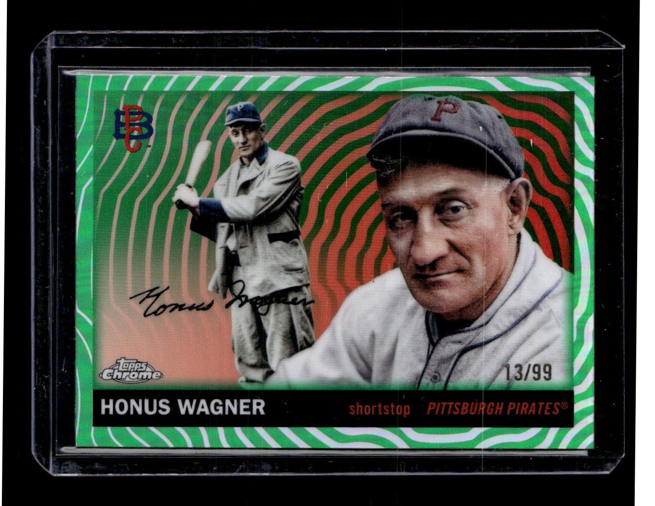 2025 TOPPS CHROME PLATINUM GREEN VIBRATIONS REFRACTOR #439 HONUS WAGNER # /99 view 1