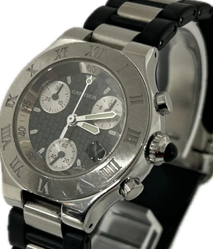 Relógio feminino Cartier Must 21 Chronoscaph W10198U2 SM quartzo excelente A4939 - Imagem 4 de 4