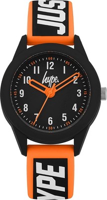 Hype Kinderuhr mit schwarzem Zifferblatt und orangem Armband HYK004OB