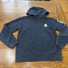 Carhartt Hoodie Youth Boys Large 14-16 Black Relaxed Fit Logo Sleeve Sweatshirt