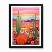 Cactus In The Desert Painting Fishh Framed Wall Art Poster Canvas Print Picture