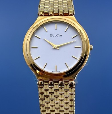 BULOVA REGATTA SWISS QUARTZ WHITE DIAL GOLD-TONE BRACELET UNISEX WATCH 97A21