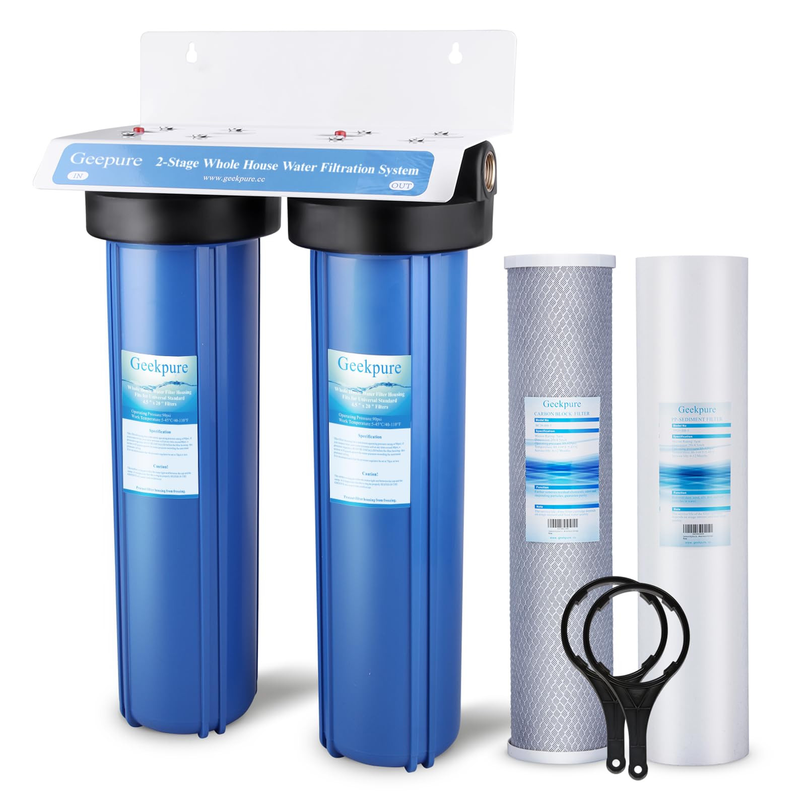 Geekpure 2 Stage Whole House Water Filter System with 20-Inch Blue Housing -1...