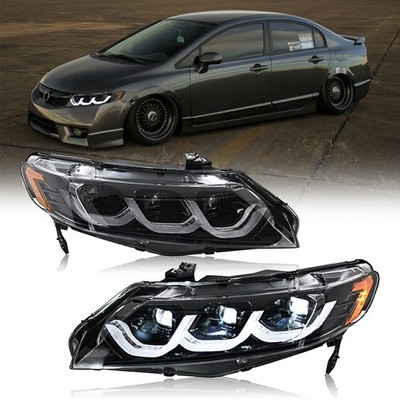Triple Beam LED Headlights For Honda Civic 2006-2011 Front Lamps Animation Pair