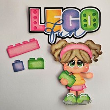 BUILDING FUN BROWN HAIR GIRL PLAY scrapbook premade paper piecing 3D die cut