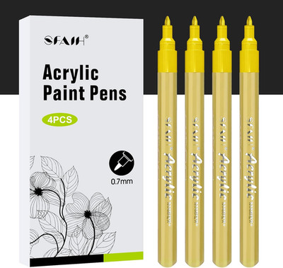 Gold Paint Markers Pens - 4 Pack 0.7MM Fine Tip Metallic Acrylic Markers for Roc