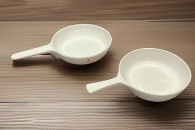 Corningware 7  And 6.5  Fry Pan Set  Peach , Floral And White Ceramic