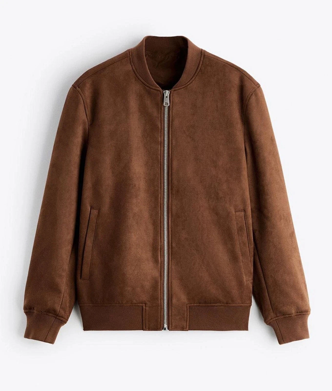 Men’s Classic Suede Bomber Jacket Brown Pure Suede Leather Flight Biker Jacket