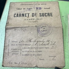 World War I French Sugar Ration Card 1917