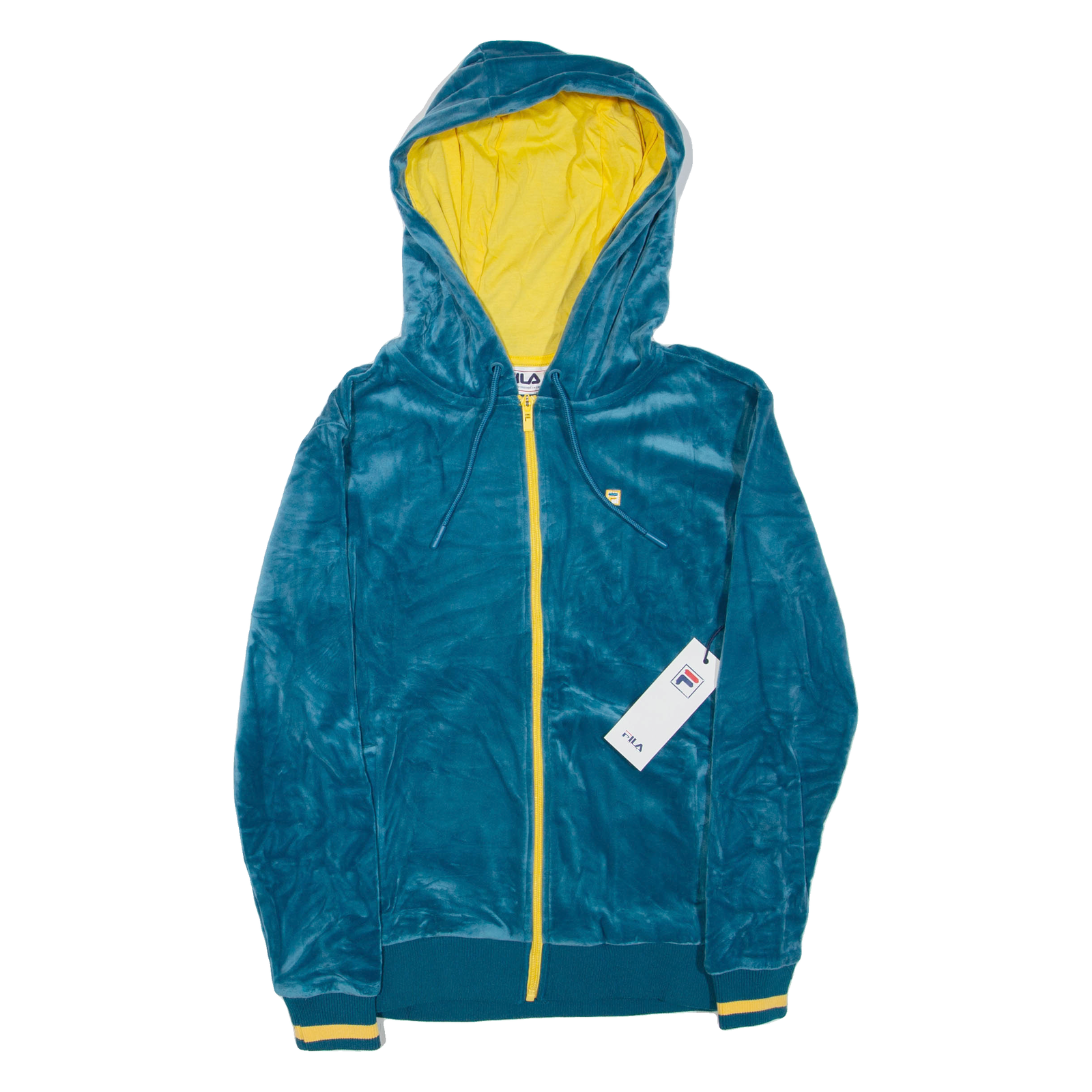 FILA Velour felpa donna blu con cappuccio zip intera XS