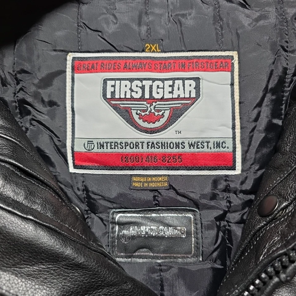 First Gear V Bomber Leather Biker Jacket Mens 2XL Removable Thermo Liner - Image 2 of 4