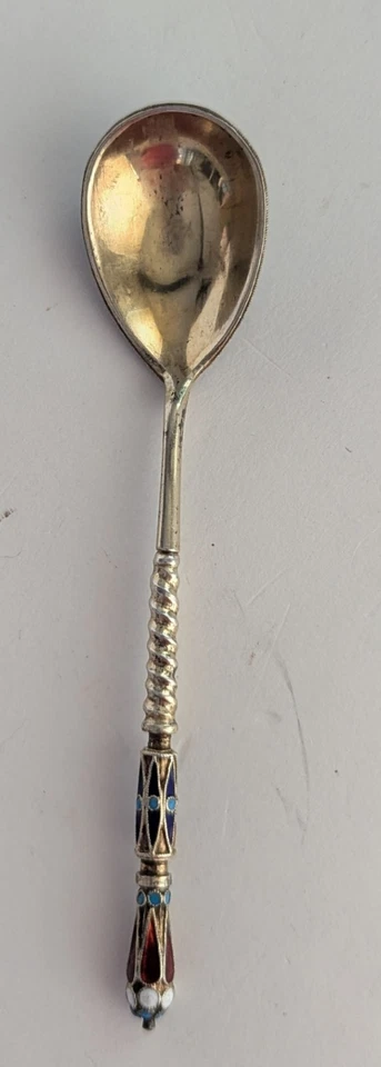 Antigua cuchara de plata esmaltada rusa GK Gustav Klingart 4,5" de largo firmada 84 GK Foto 4 de 4
