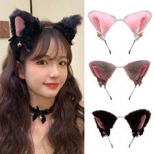 Cat Fox Ears Bell Headband Costume Fur Anime Cosplay Party Halloween Hair Bands⇓