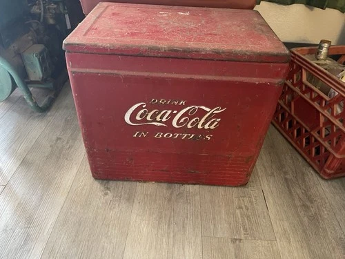 Vintage Original Coke Red 1950's CocaCola Metal Cooler w Bottle Opener Coca Cola