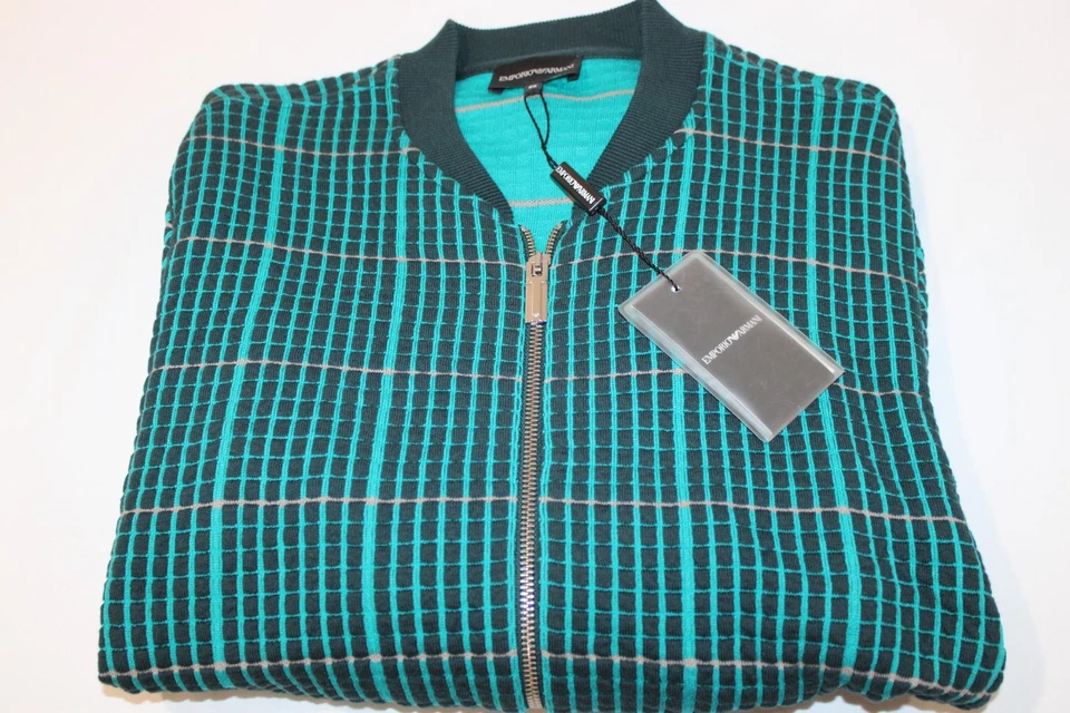 Emporio Armani Men's Cotton Blend Full Zip Teal Varsity Jacket Size 40 EU 50 - Image 2 of 4