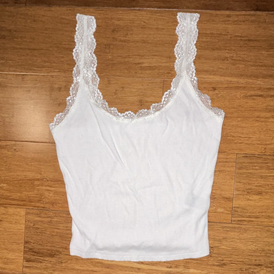 Cropped White Tank Top with Lacey Straps, Size Women s SMALL, Never Worn