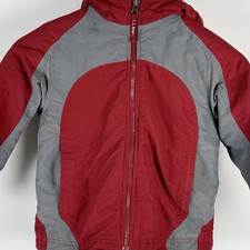 LL Bean Kids Winter Jacket Size 5-6 Red Gray Hooded Insulate
