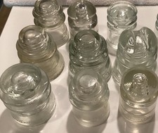 Lot Of 9 Clear Glass Insulators. Mostly Armstrong, Some Hemingray. styles Vary.