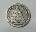 1848 Seated Liberty Half Dime  Silver Coin 90%  5 Cents