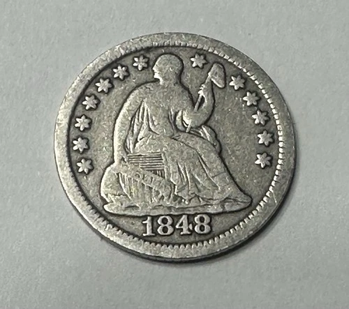 1848 Seated Liberty Half Dime  Silver Coin 90%  5 Cents