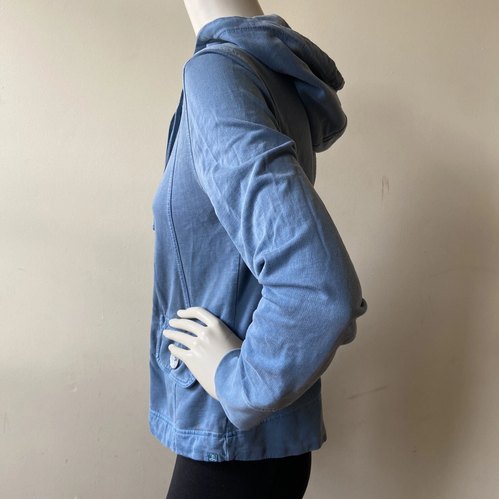 prana janelle hoodie french terry button front rib cuff jacket