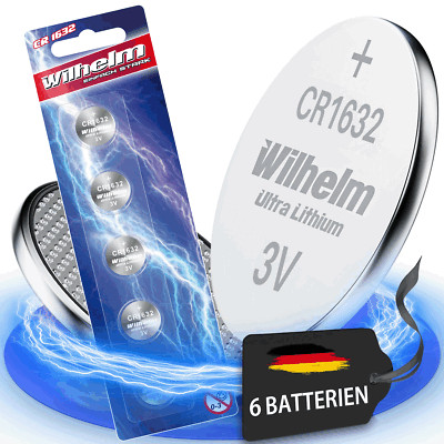 6 x CR1632 WILHELM Lithium Knopfzelle 3V 140 mAh ø16 x 3,2 mm Batterie DL1632