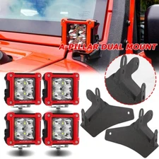 AUXBEAM A-Pillar 3" LED Light Pods & Mount Bracket For Jeep Wrangler JL 2018-22