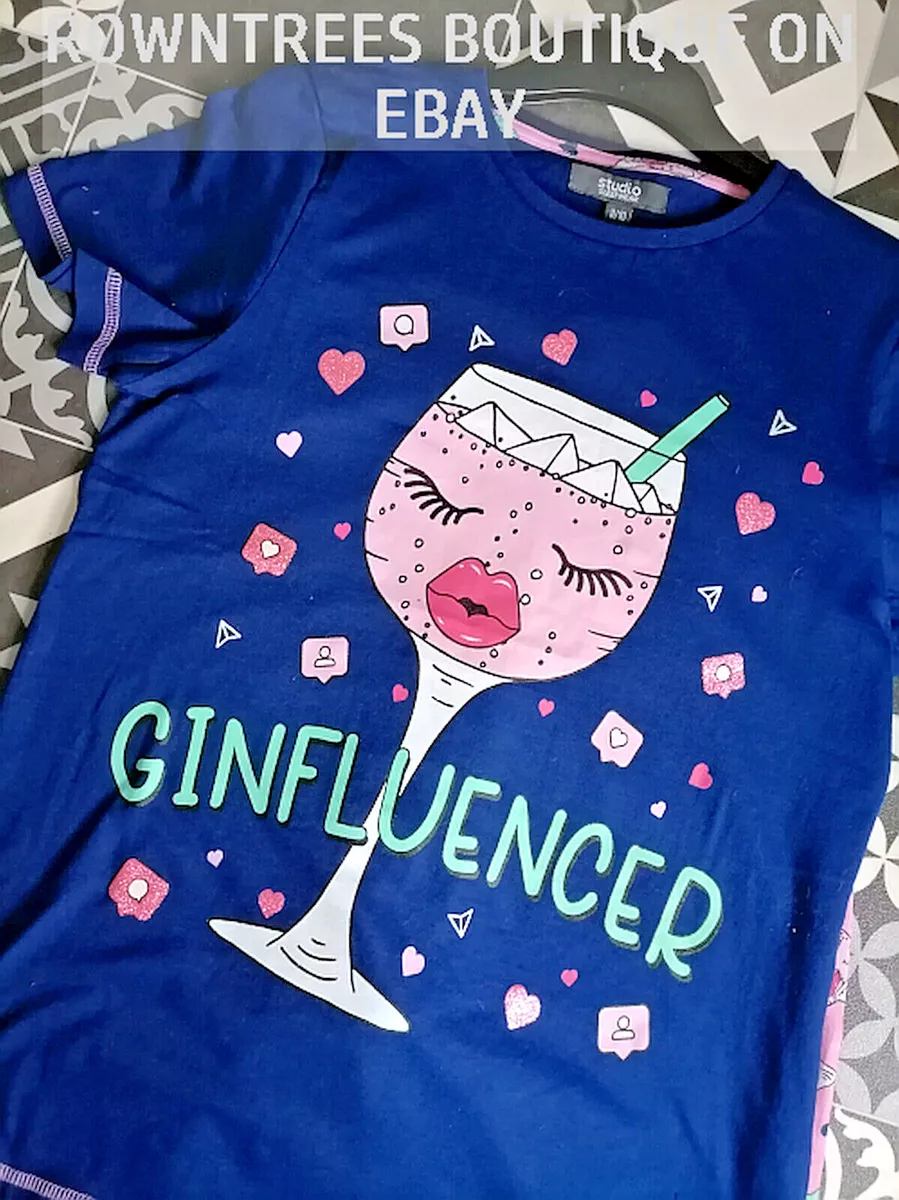 GIN PJS GINFLUENCER PYJAMAS PINK GLITTER DETAIL SIZES 8 10 TRACKED