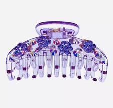 USA FLOWERS ACRYLIC HAIR CLAW JAW CLIP made with SWAROVSKI CRYSTAL Purple A31