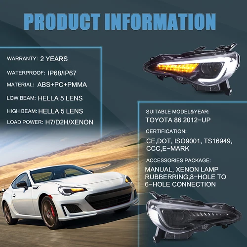 VLAND LED Headlights For Toyota 86 / Subaru BRZ 2012-2020 Sequential Indicators - Picture 9 of 9