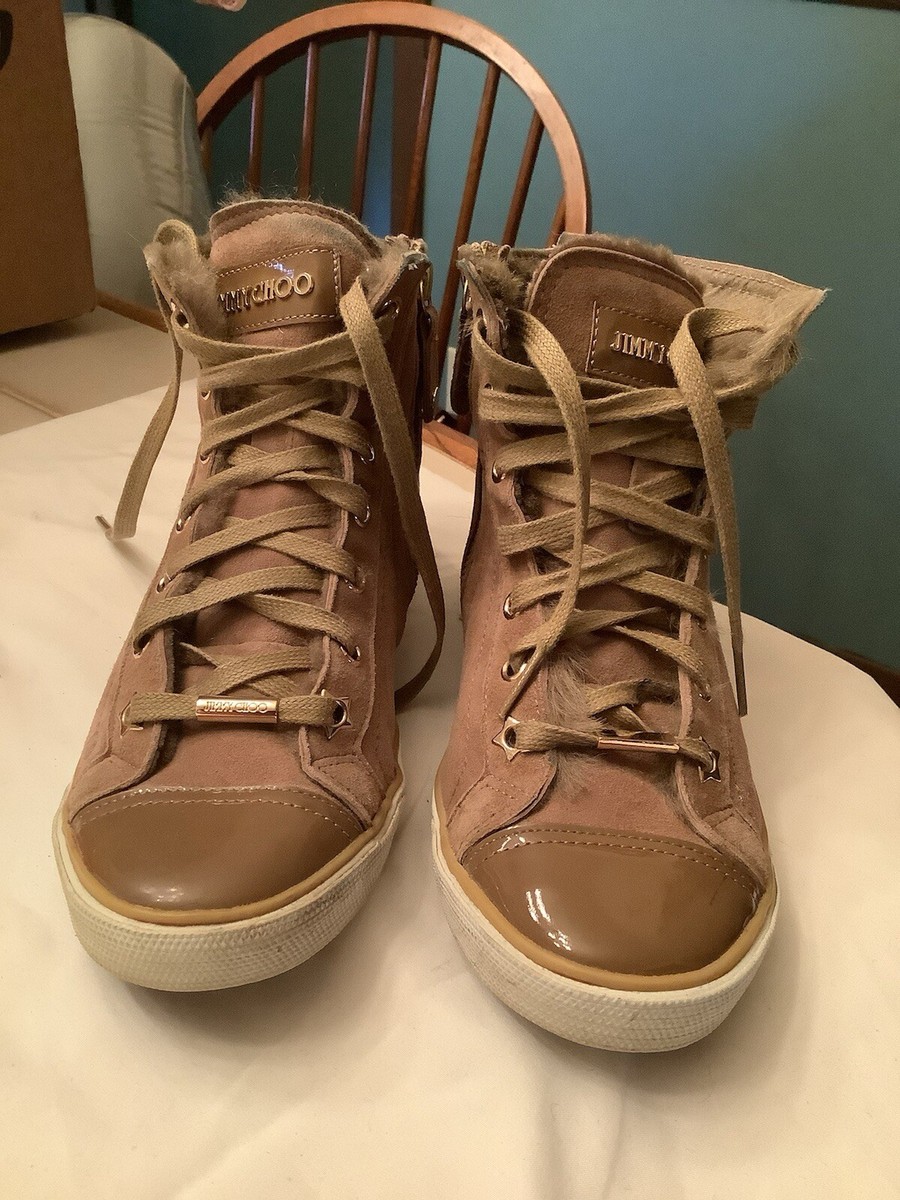 Jimmy Choo Della Shearling-Lined Suede High Top Sneakers Zip And