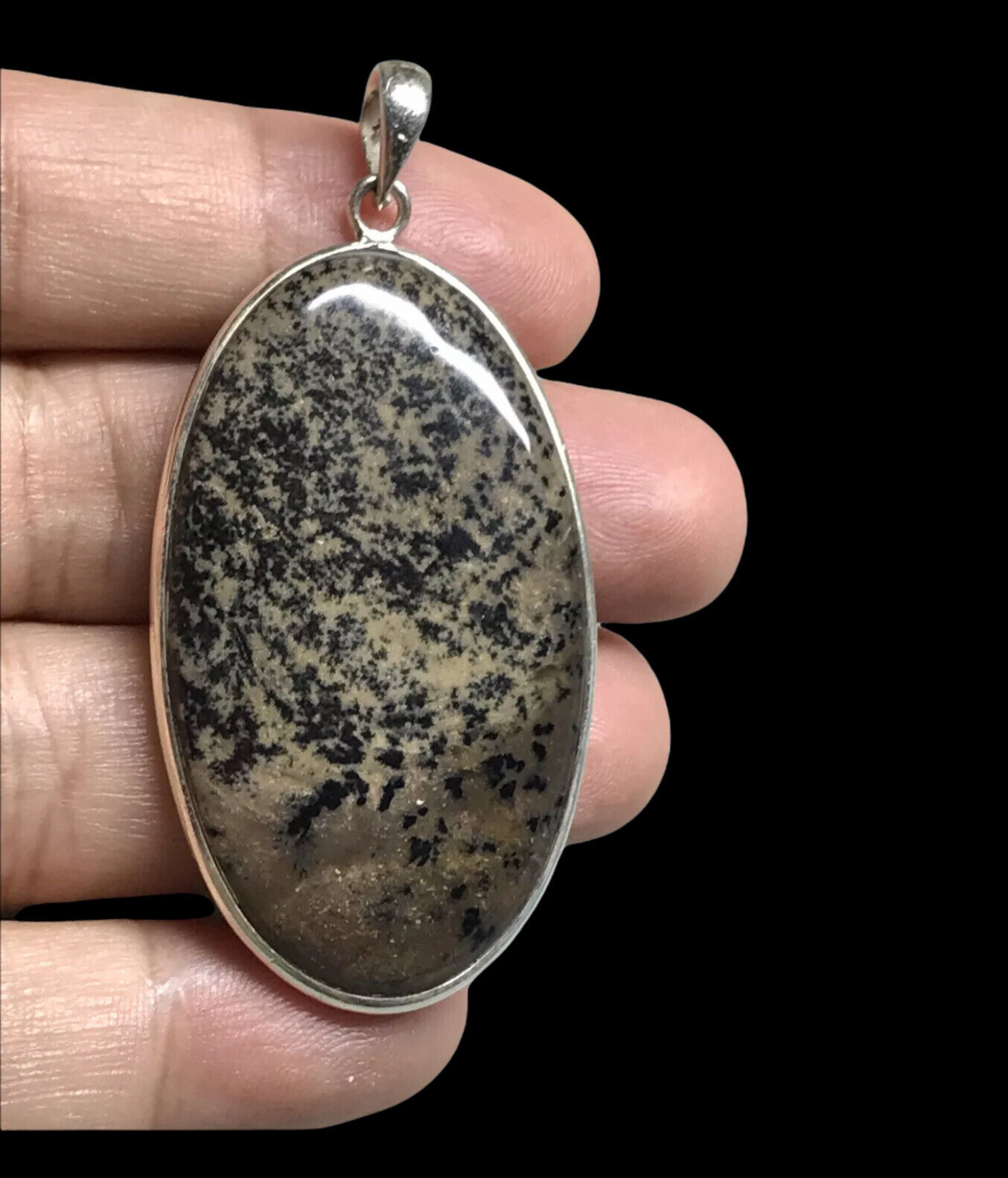 Large Handcrafted Artisan Vintage Dendritic Agate Pendant; Sterling Silver 16 Gr Natychmiastowa dostawa NOWOŚĆ