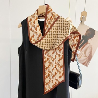 Elegant Double-face Printed Scarf 100% Mulberry Silk Scarf-Oblong 59''x6''