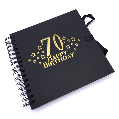 70th Birthday Black Scrapbook, Guest Book Or Photo album With Gold Script - Picture 1 of 2