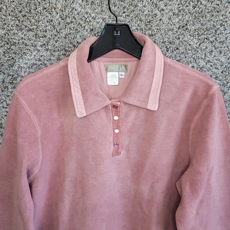 Suéter Territory Ahead para Mujer XL Malva Terry Botón a Presión Pullover Algodón Lino Foto 4 de 4